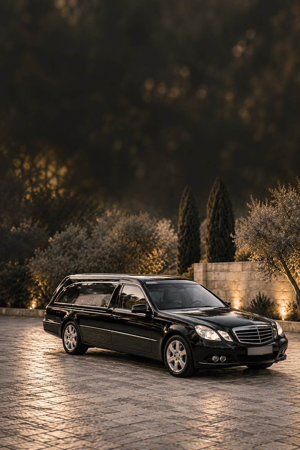 Ilustrim i automjetit funeral BUDA në një ambient të qetë